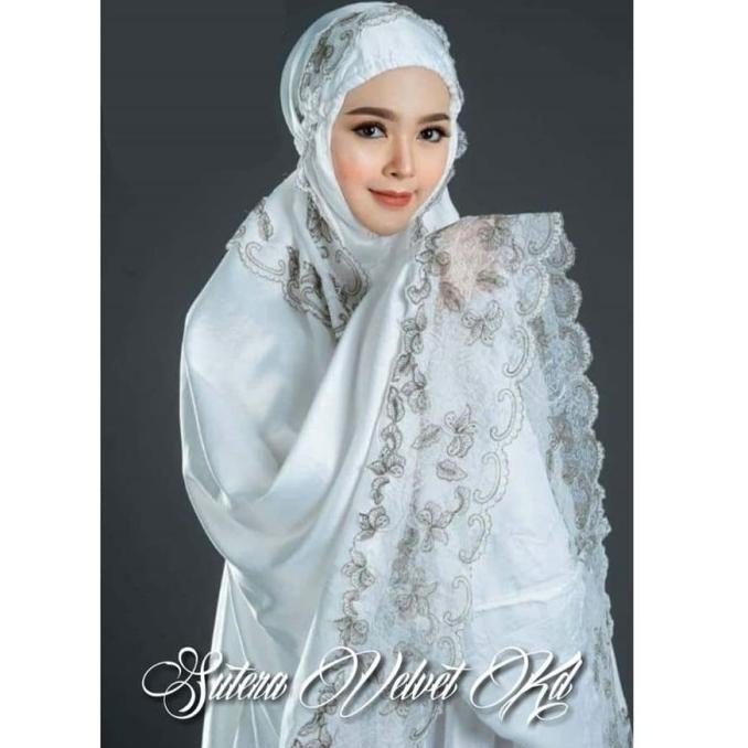 {POY} Mukena sutra Velvet bahan adem, Mukena Putih terlaris