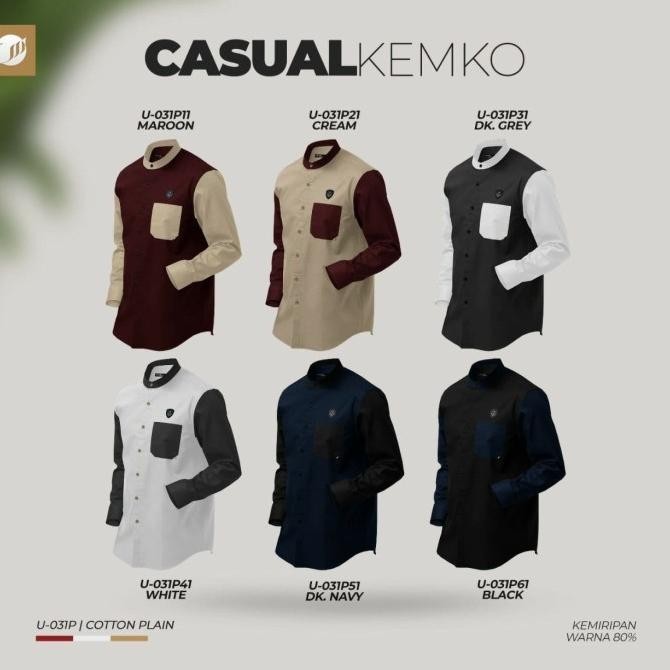 SAMASE Kemko Casual Baju Kemeja koko Muslim Pria Lengan panajang U031