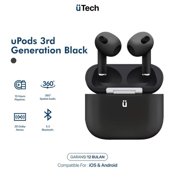 uPods Gen 3 Black TWS Wireless Charging Case By uTech Indonesia