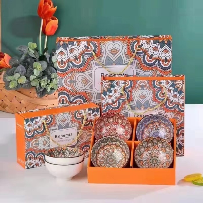 

Ready Hampers / Parcel Parsel Mangkok Bohemian Geometric Design Isi 4 /Isi 6