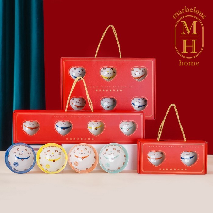 

Ready Lucky Cat CNY Hampers Imlek Gift Set Mangkok isi 4 Kado Sincia Mangkuk