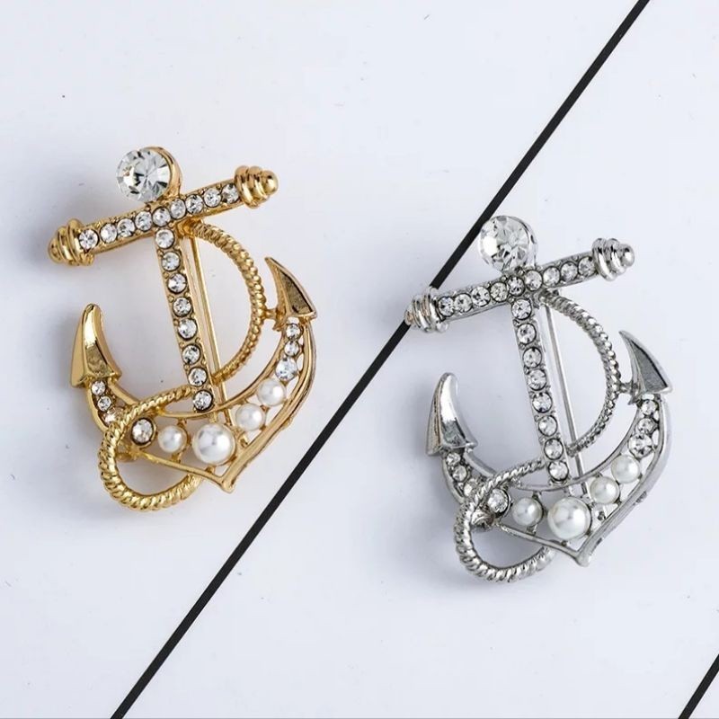 BROS JANGKAR KAPAL HIAS KRISTAL MUTIARA - BROOCH ANCHOR - SIMPLE