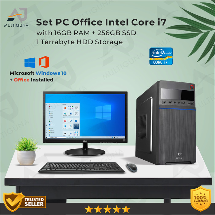 Set PC Komputer Intel Core i7 RAM 16GB SSD Rakitan Office