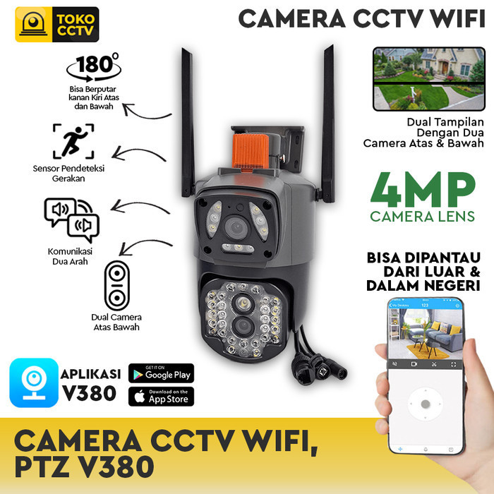 Camera Cctv Wifi Ptz Dual Camera 4 Mp +Alarm Outdoor Terproof