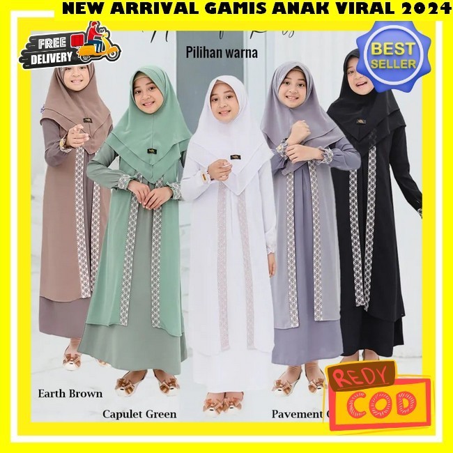 Baju Busana Muslim Anak Perempuan Gamus Ansk Cewe Umur 8 Tahun Gamis Terbaru 2024 Lebaran Gamiz Ngaj