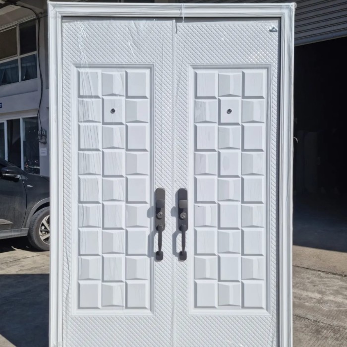 Terlaris Pintu Utama Baja Rumah Motif Minimalis Kotak Kotak Warna Putih Lux 150