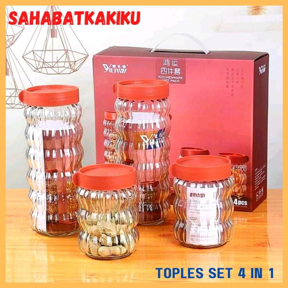 Murah Toples Kue Lebaran 4 In 1 / Toples Kaca / Toples Lebaran / Toples Kue / Toples Makanan Sale