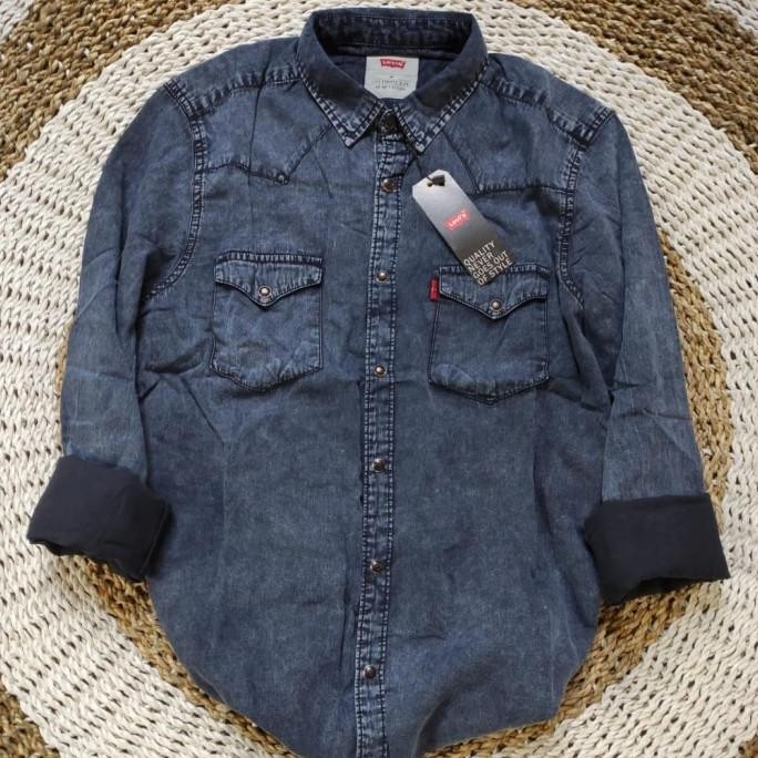 Kemeja Denim Pria Lengan Panjang/Kemeja Polos Pria Lengan Panjang