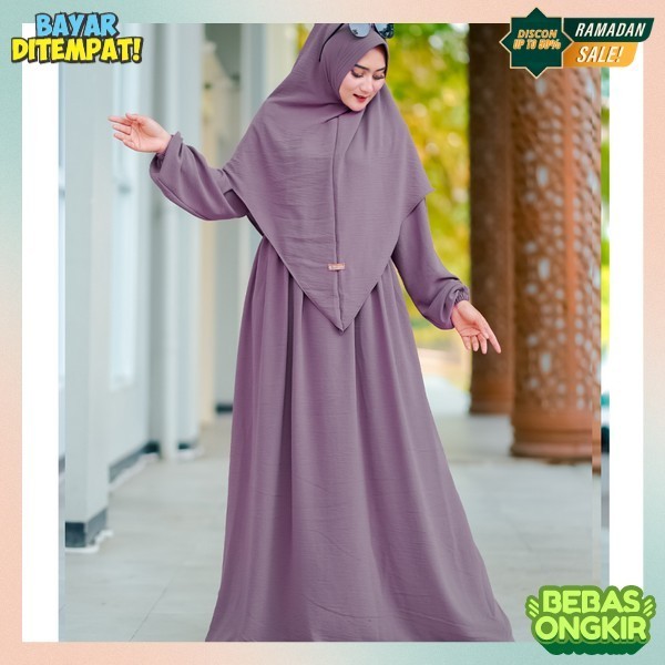 Baju Muslim Wanita Terbaru 2024 Games Dewasa Maxidress Plus Kerudung Lengan Panjang Busui Tunik Brok