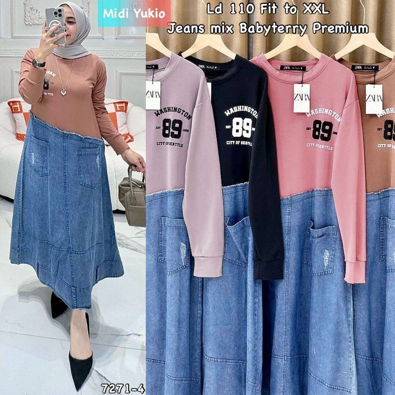 Yukio Midi wanita midi muslim midi muslimah midi kombinasi midi dress midi jeans wash import midi ju