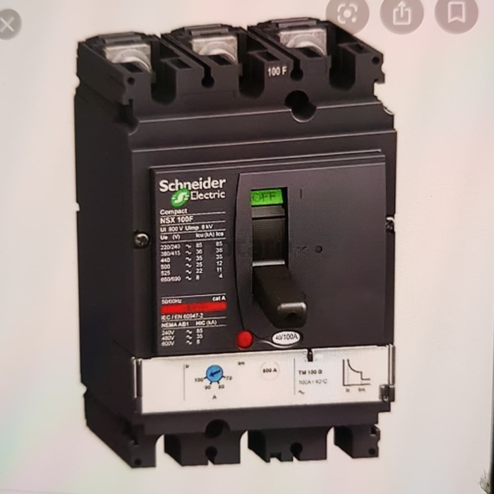 MCCB / NO FUSE BREAKER TYPE NSX 100 F 100A SCHNEIDER