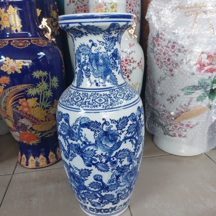 VAS BUNGA KERAMIK BIRU PUTIH/VAS GUCI IMPORT CINA
