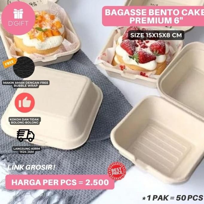 GROSIR-50pc Bagasse Burger Box/Dus Korean Bento/Lunchbox Cake TartMini