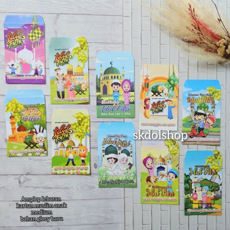 

Amplop lebaran angpau lebaran kartun muslim serie L isi 10 lembar