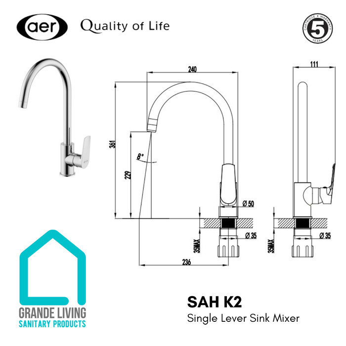 Aer Kran Sink Panas Dingin Keran Dapur Mixer Sah K2