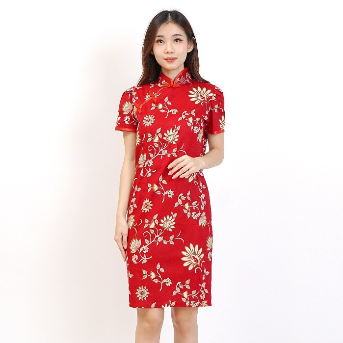 Dres Chongsam Wanita Dewasa Imlek Cantik 2023 Dress Mini Selutut Korean Style Remaja Kantor Gaun San
