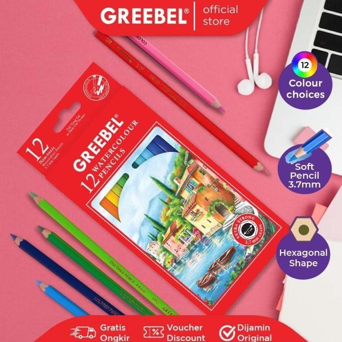 

Promo - GREEBEL PENSIL WARNA 6712 WATER COLOR ISI 12 Colouring Color Pencil ,.