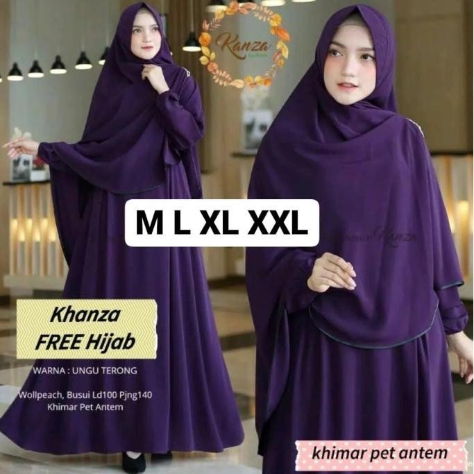 Khanza-Gamis Syari Wanita Polos Busui M L Xl Xxl Warna Ungu Tua Terong