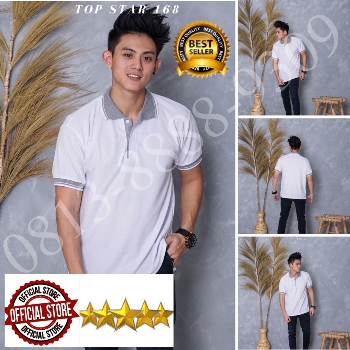 Kaos Polo Shirt Polos Putih kerah abu/kaos kerah pria/baju kaos kerah
