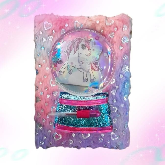 

Ready Buku Agenda Diary Catatan Note Book Motif Bulu Karakter Unicorn Bolpen