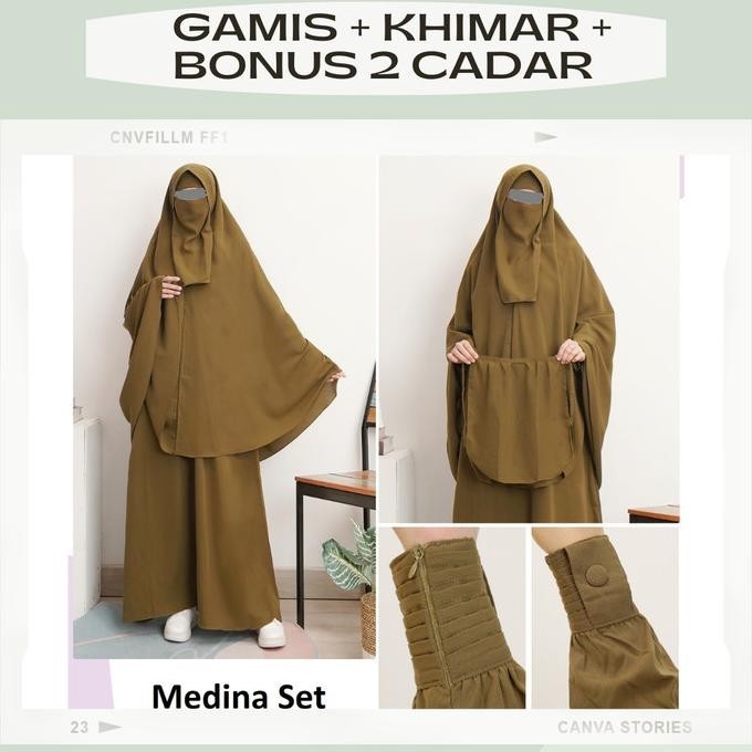 Gamis Syari Syar'i set Cadar dan Khimar bahan Wolfis Wollpeach