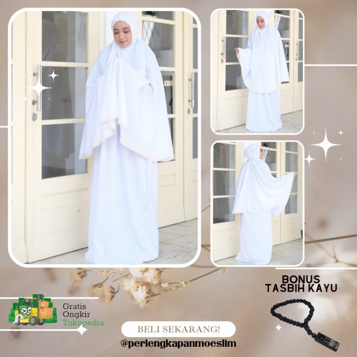 COD Cod Mukena Setelan Putih Bsy Renda warna Murah Remaja, Dewasa Travel