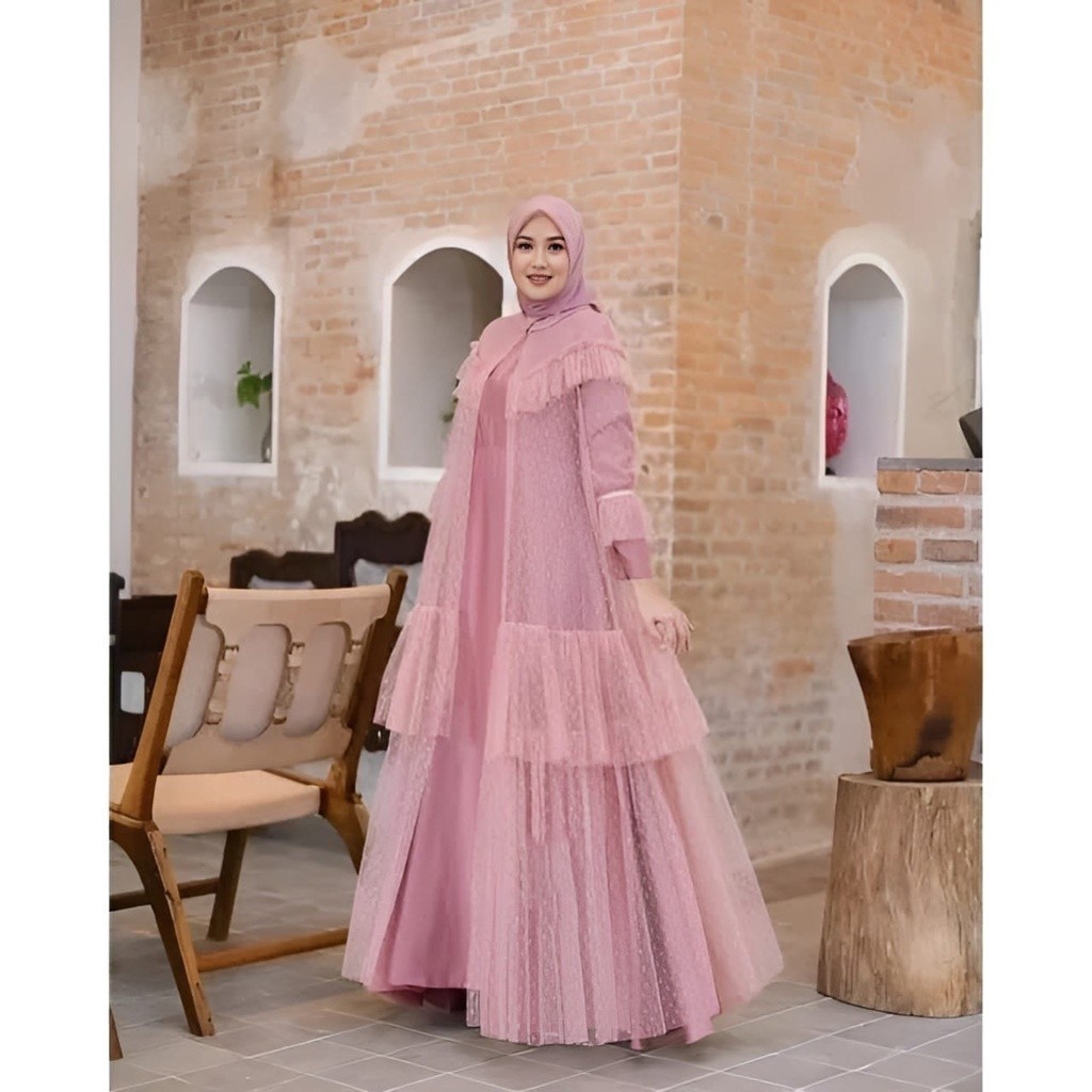 Baju Gamis Wanita Set 2In1 Terbaru 2024 Pakaian Syari Muslimah Abaya Bercadar Perempuan Dress Muslim