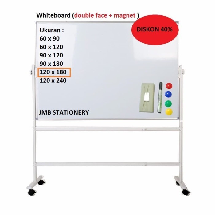 

Whiteboard / Papan Tulis + Kaki Roda 120 X 180 (Doubleface/Magnet)