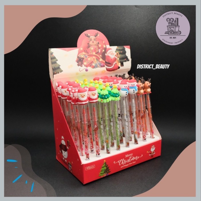

(1 Box 48 Pcs) Pensil Susun Natal Pensil Bensia Peluru Santa Claus