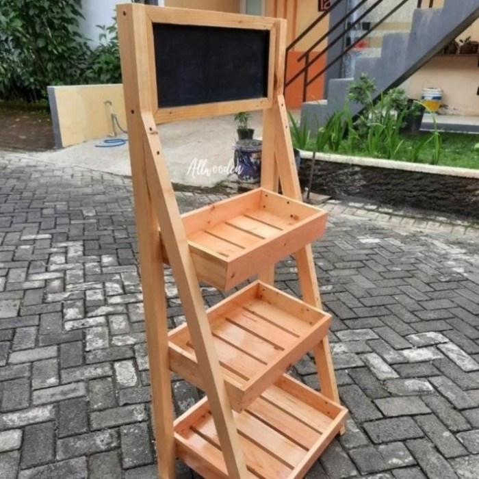 

Rak Display Kayu 3 Penyimpanan Dengan Papan Tulis