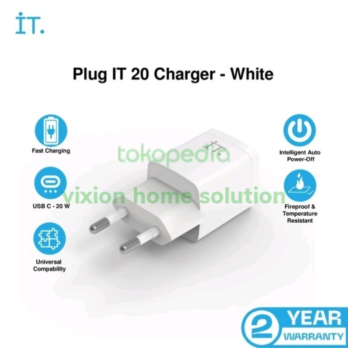IT Plug IT 20 Charger 1 Port USB C Fast Charging Garansi TAM