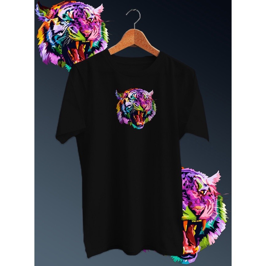 XAT KAOS DISTRO PRIA HARIMAU PELANGI COTTON COMBED PE 30S DEPAN /TSHIRT GAMBAR DIGITAL FULLPRINT