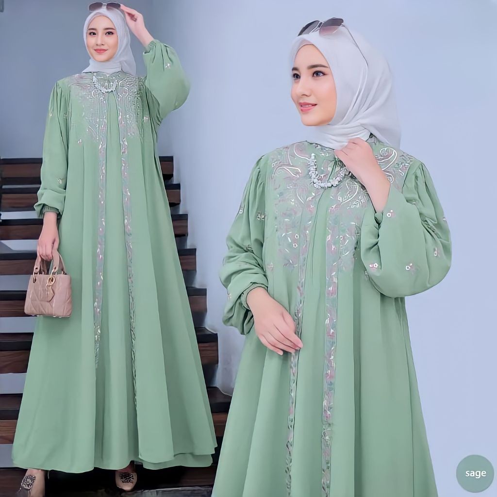 Baju Gamis Wanita Set 2In1 Terbaru 2025 Maxidress Ghamis Putih Busui Istri Games2025 Idul Fitri Paka