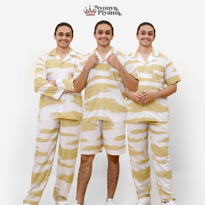 Nyonya Piyama Katun Set Piyama Pria - Hagen Mustard Classic