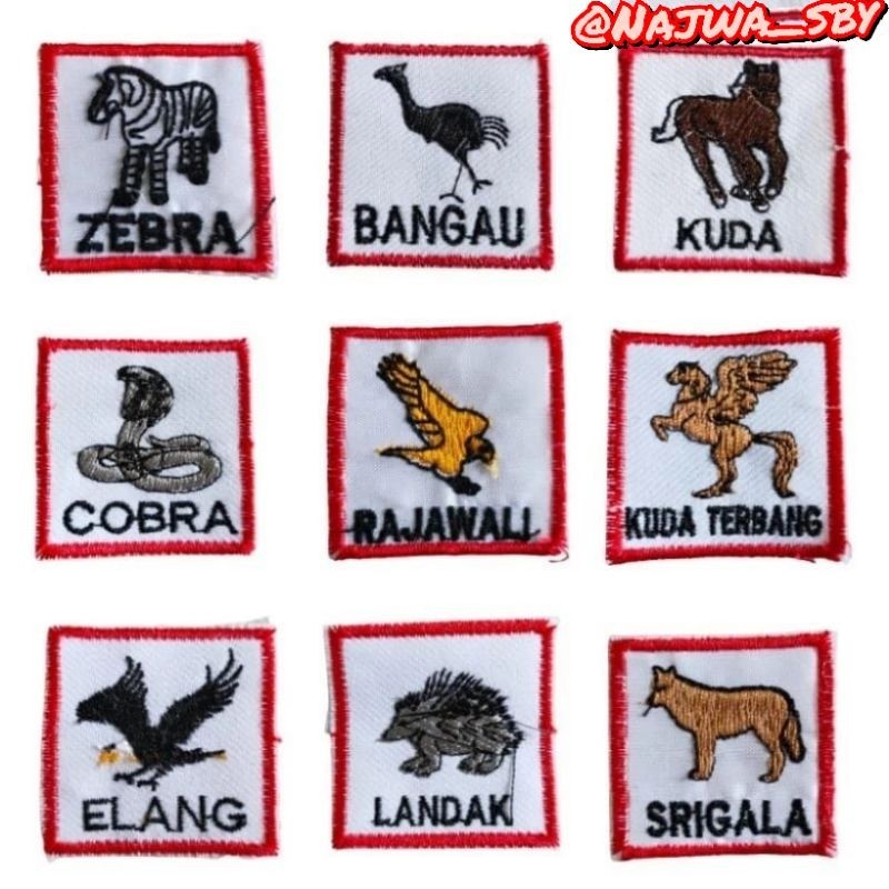 BET REGU PRAMUKA BORDIR Nama Nama Hewan ( Harga 1 Pcs / ECER )