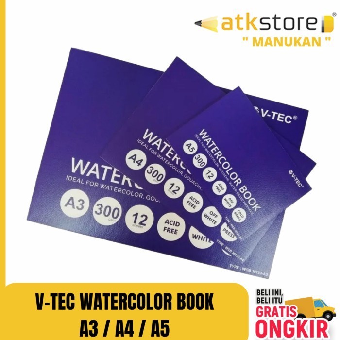 

Watercolor Book V-Tec A5 A4 A3 300Gsm 12 Sheets/ Buku Gambar/Sketsa