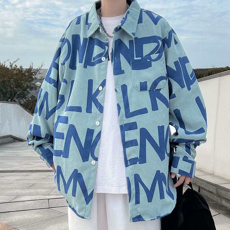 Men's Spring Fashionable Loose Leisure Corduroy Long-Sleeved Shirt