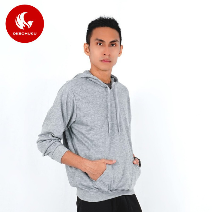 Sweater Topi Polos Basic Pria Baby Terry Grey Okechuku