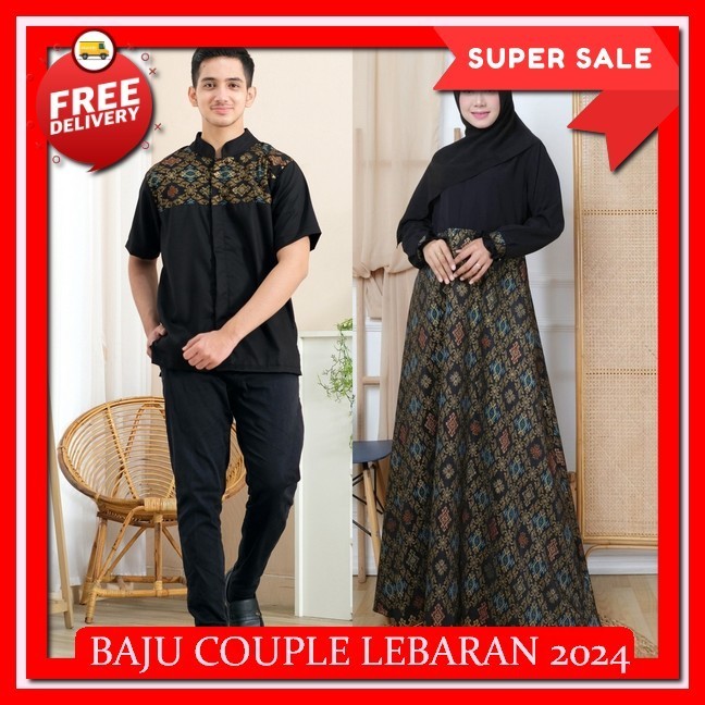 0 Gamis Batik Couple Gz0307 Black/ Gamis Couple Hitam/ Gamis Koko Couple Batik Hitam