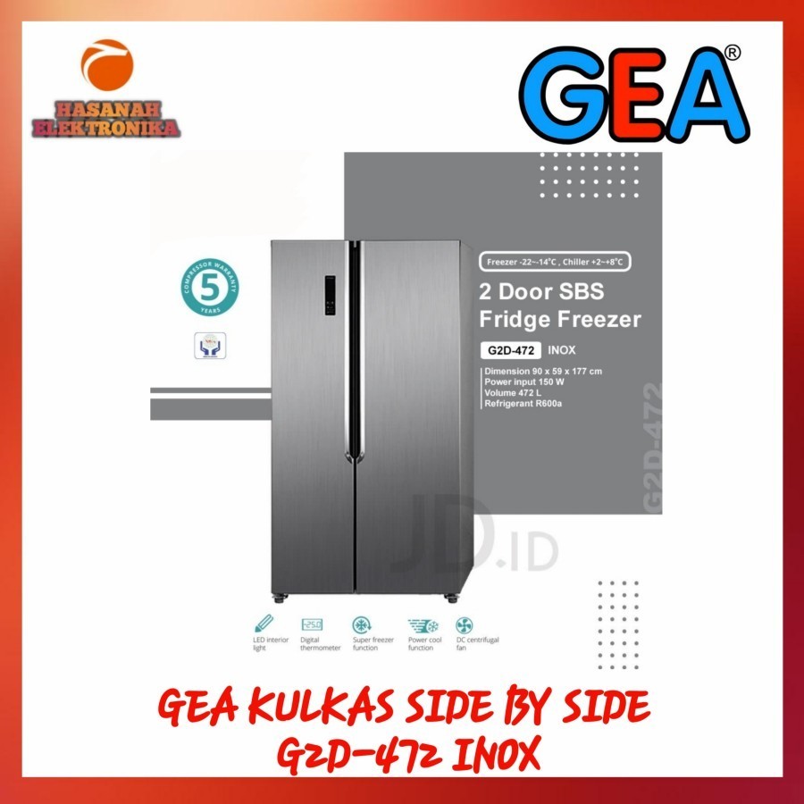 GEA KULKAS SIDE BY SIDE G2D-472 INOX 472 LITER