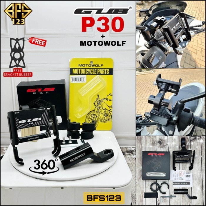 Best Gub P30 Phone Holder + Bracket Spion Motowolf Original
