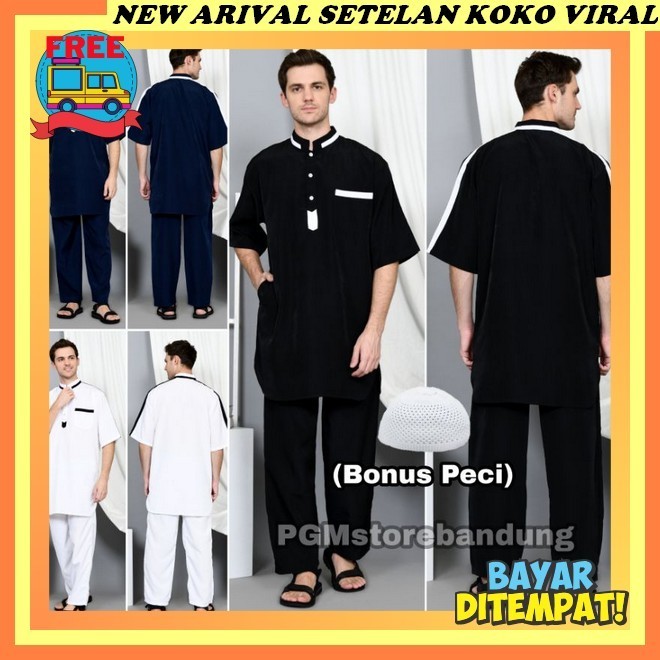 Baju Koko Kurta Lebaran Terbaru 2024 Dewasa Santri Polos Kekinian Satuset Baju Koko Pria Dewasa Terb