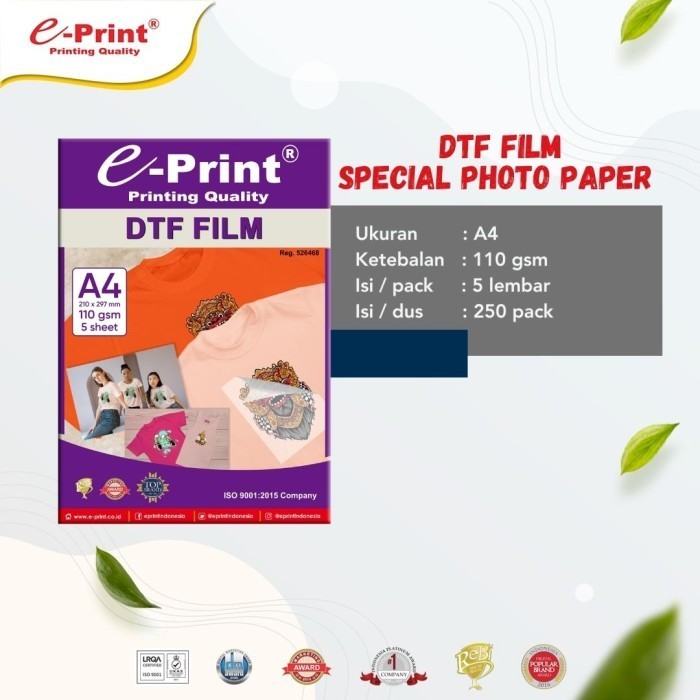 

Terlaris Kertas Transfer Film Dtf E-Print A4 5 Sheet Promo Terbaru