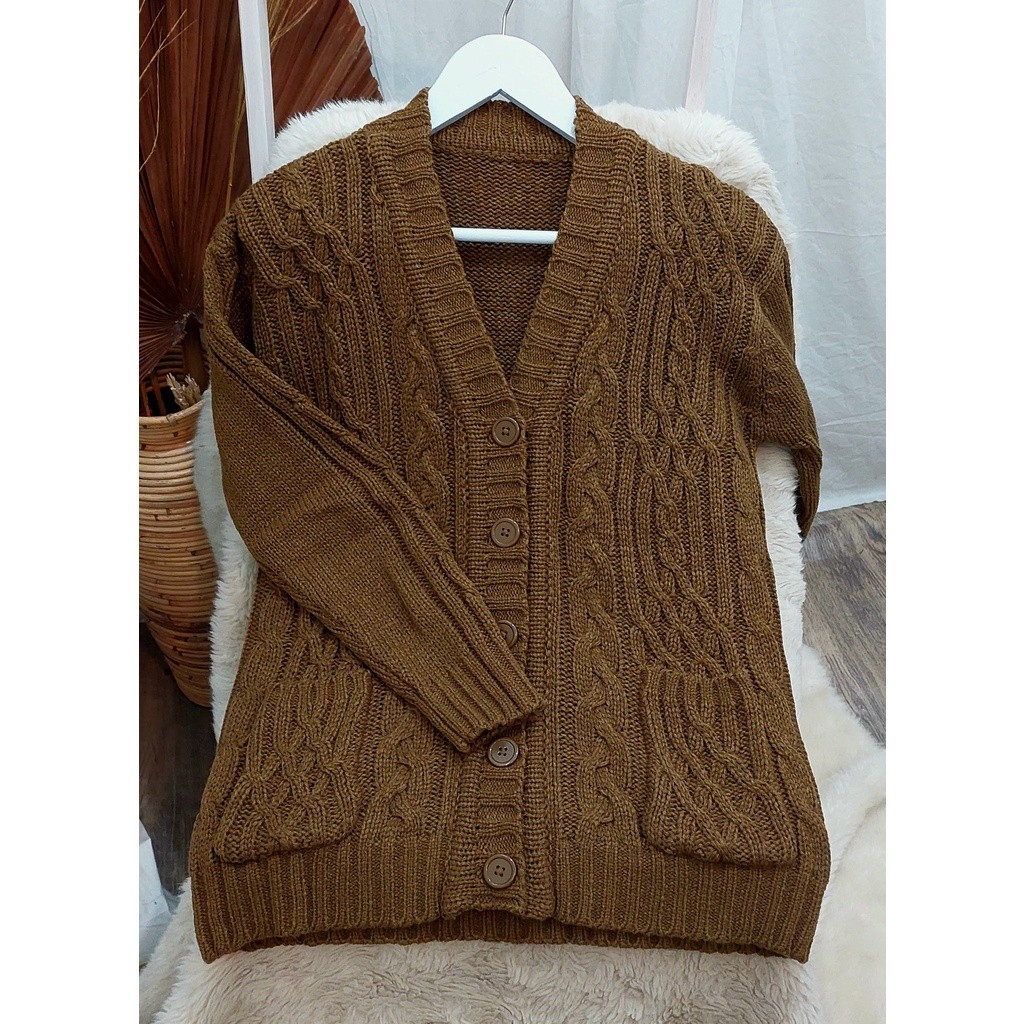 [COLD COLLECTIONS] CABLE CARDY kardigan rajut kepang jumbo wanita panjang cardigan kancing oversize