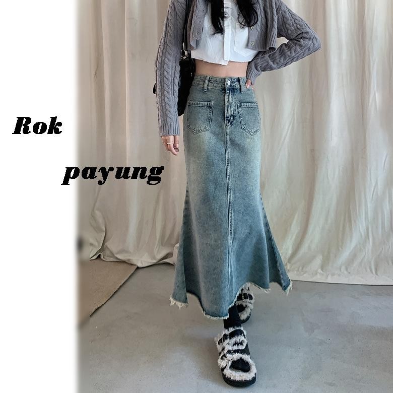 Fashion Wanita Rok Jumbo Rok Payung Rok Plisket Skirt Korea Skirt Vintage Rok Jeans Span Panjang