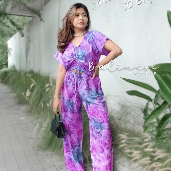 Trend - SETELAN TIE DYE CELANA PANJANG / SET TIE DYE SERUT / PIYAMA TIEDYE - Marble Purple 