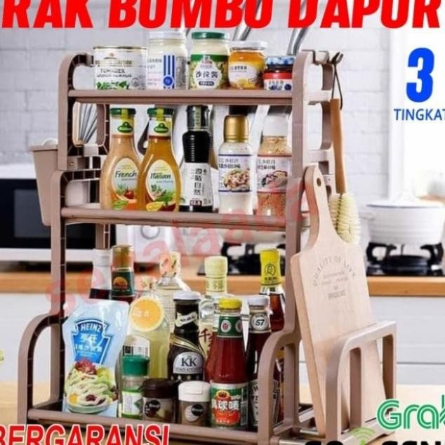 Rak Dapur Plastik || Rak Bumbu 3 Tingkat, gantungan & tempat sendok |Baru