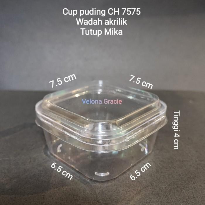 Cup Puding Jelly Ch 7575 Isi 50 Pcs + Tutup Mika Kotak Akrilik Bening