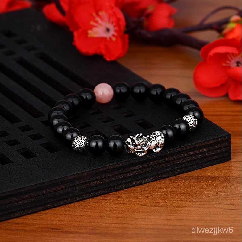Obsidian Gelang Vintage Thai Perak Pi Xiu Pria Wanita, Ornamen Pasangan Senior