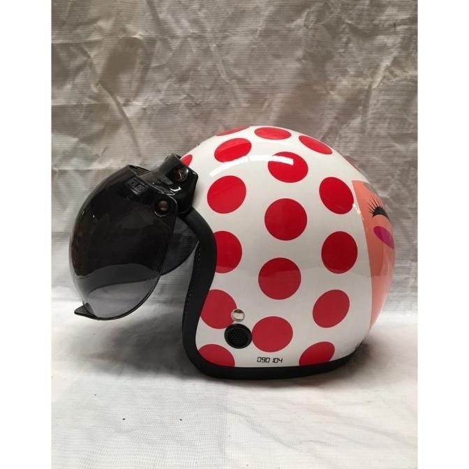 [Original] Helm Bogo Retro Igloo Josei Dot White Red Size M, L(Free Jinanstyle